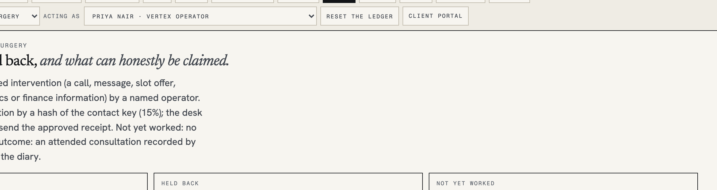 The Vertex proof view: worked against a held-back comparison, and what can be claimed