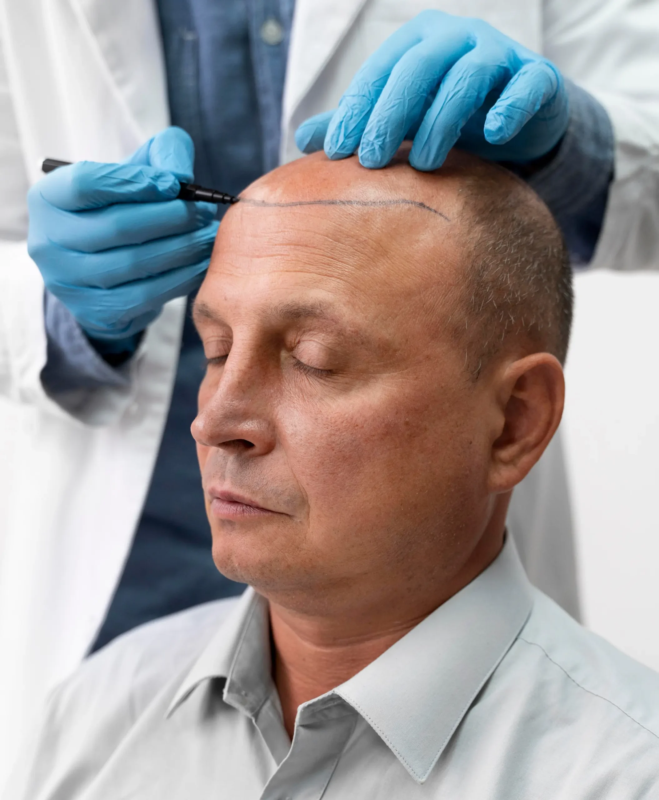 male going through follicular unit extraction process